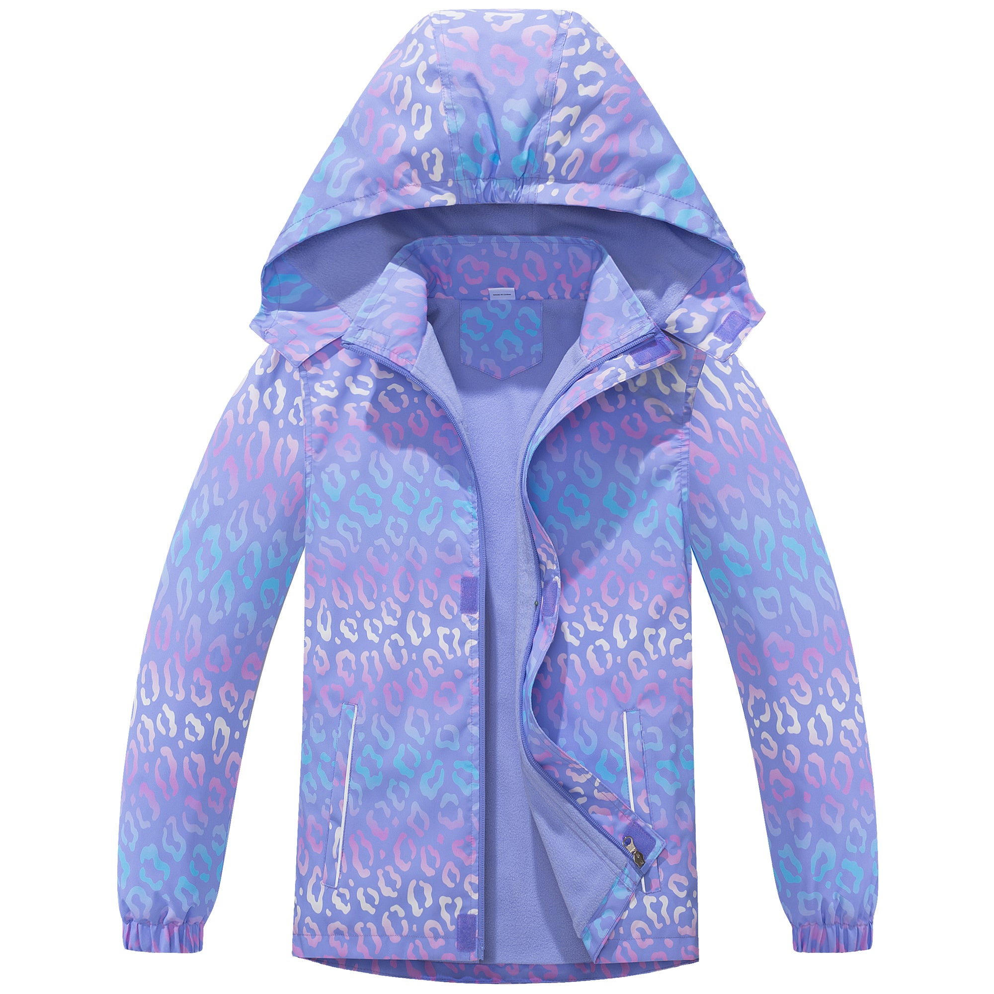 Waterproof Jacket Girls Rain Jacket Kids Hooded Raincoat Fleece Lined Windbreaker Windproof Sports Coat Zipper Outwear