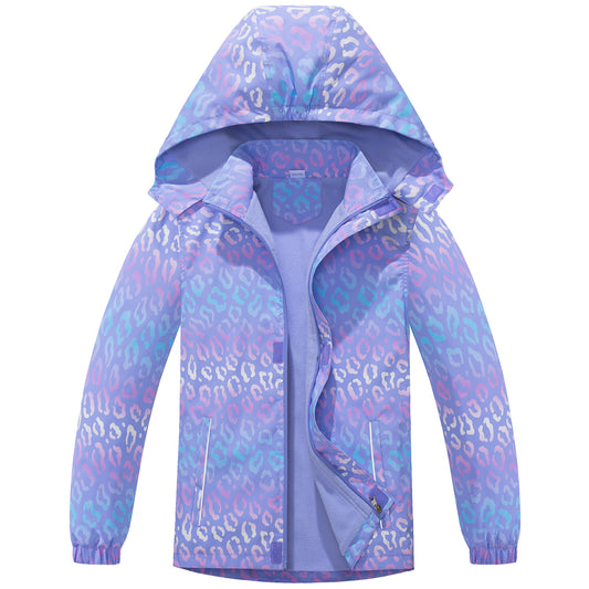 Waterproof Jacket Girls - Rain Jacket Kids Hooded Raincoat Fleece Lined Windbreaker Windproof Sports Coat Zipper Outwear