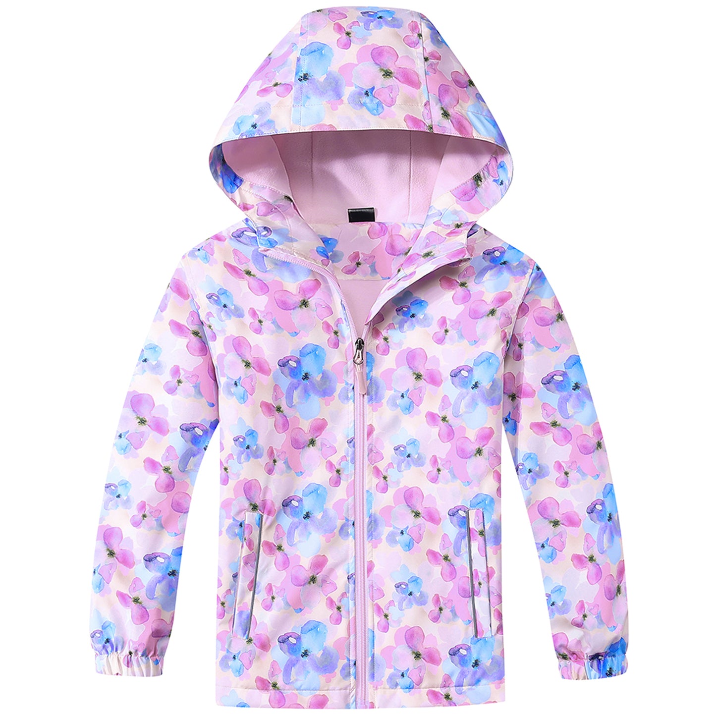 Girls Waterproof Jacket, Kids Raincoat Fleece Lined Windbreaker Hooded Rain Jaclets Cartoon Windproof Coats Outdoor Outerwear