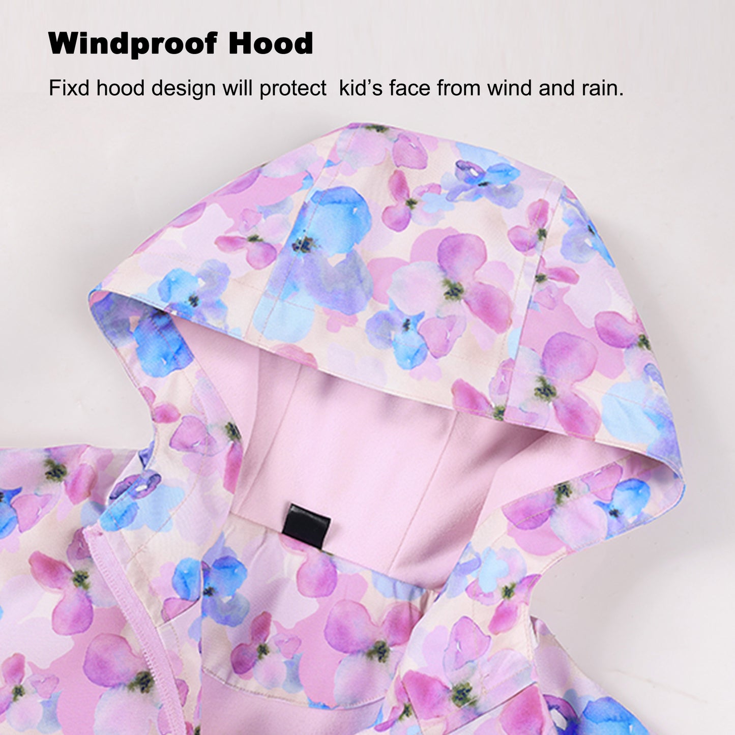 Girls Waterproof Jacket, Kids Raincoat Fleece Lined Windbreaker Hooded Rain Jaclets Cartoon Windproof Coats Outdoor Outerwear