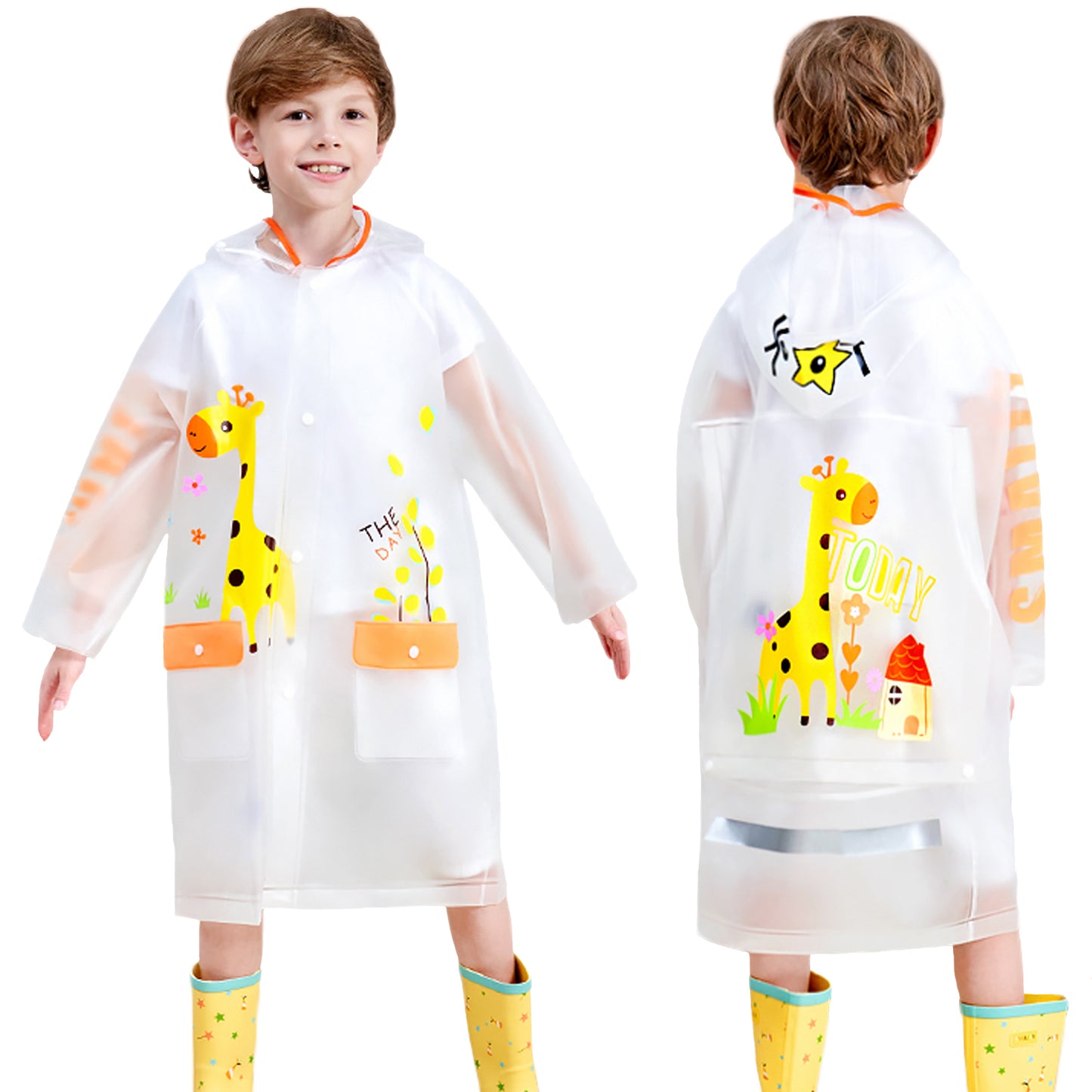 Kids Rain Coat for Girls Boys Cartoon Toddler Rain Wear Children Transparent Raincoat Jacket Poncho M-4XL Size 3-14 Years