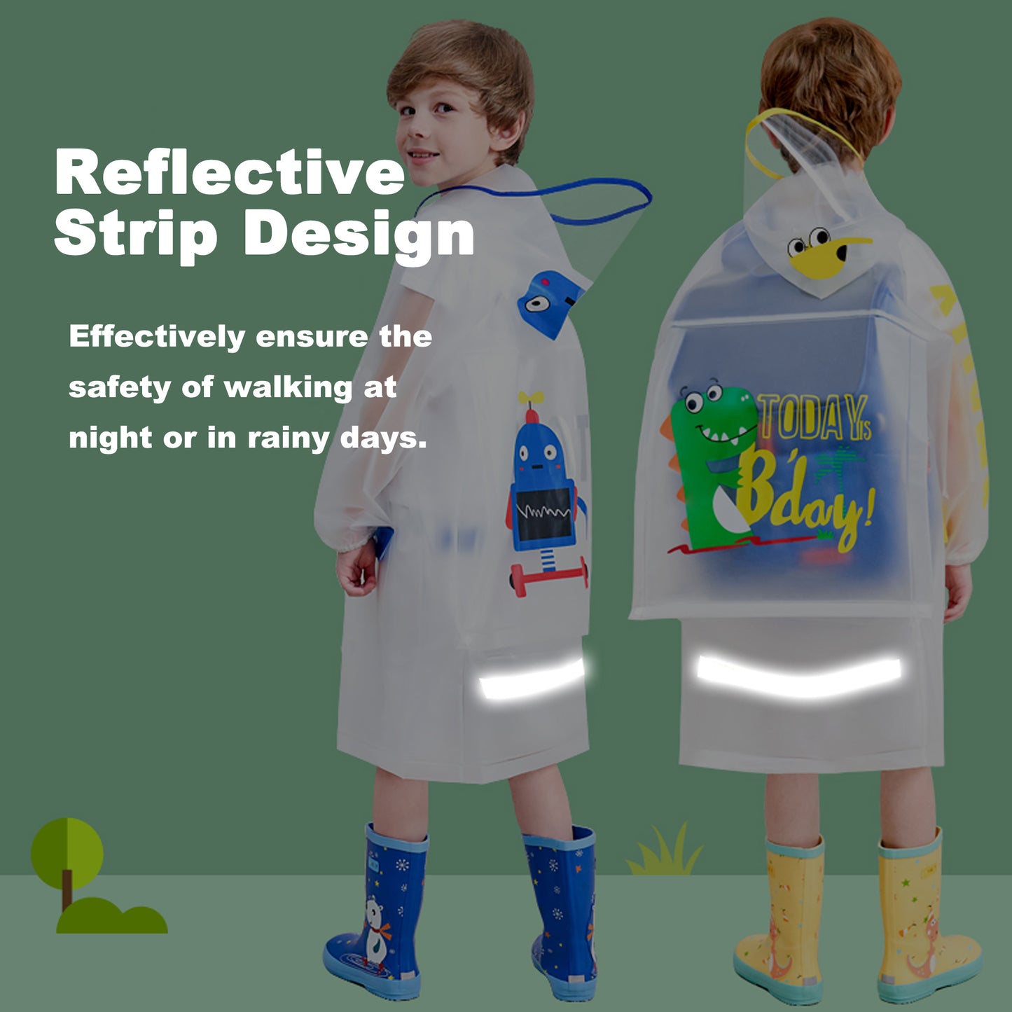 Kids Rain Coat for Girls Boys Cartoon Toddler Rain Wear Children Transparent Raincoat Jacket Poncho M-4XL Size 3-14 Years