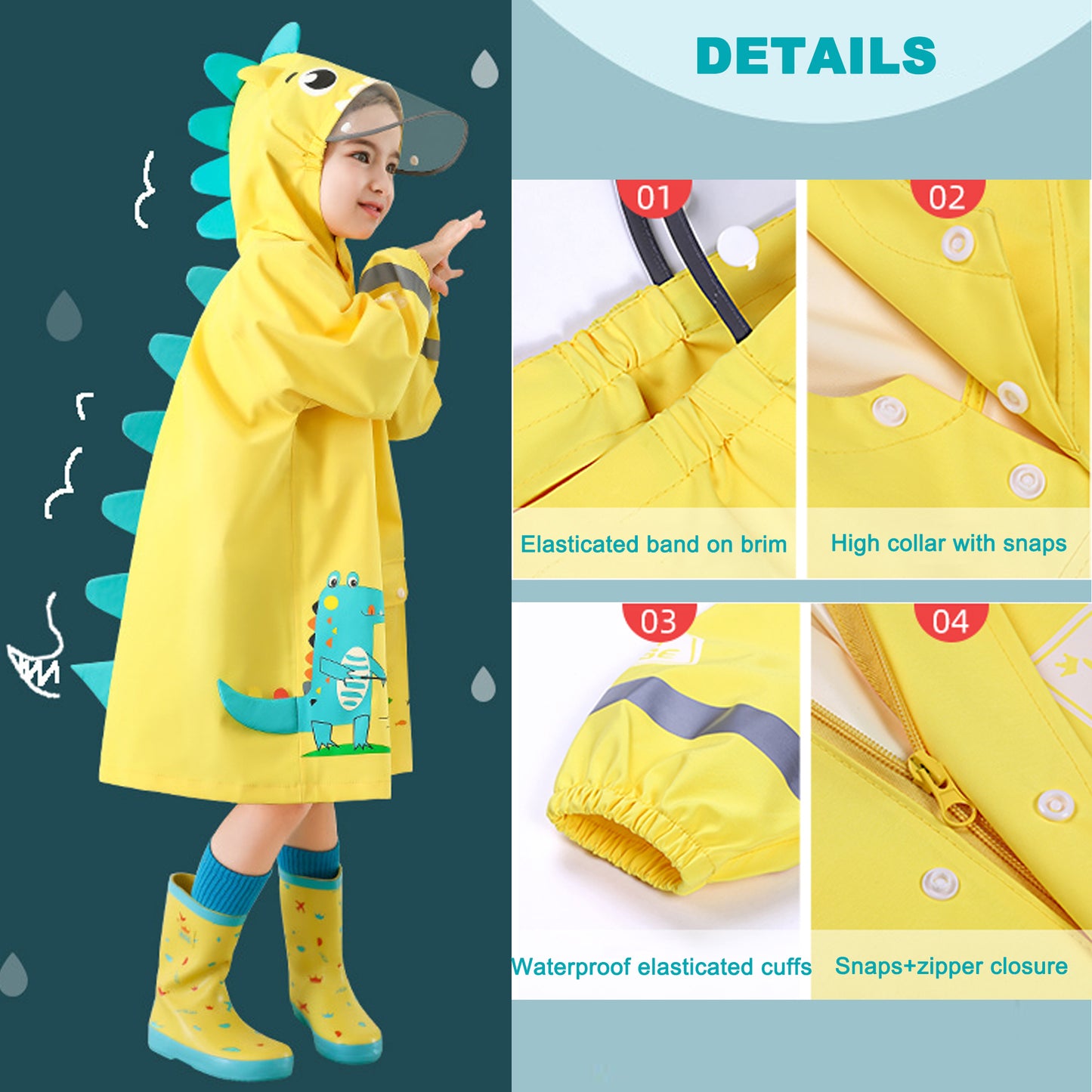 Kids Raincoats for Girls Boys Waterpoof Rainsuit Toddler Poncho 3D Cartoon Children Rainwear