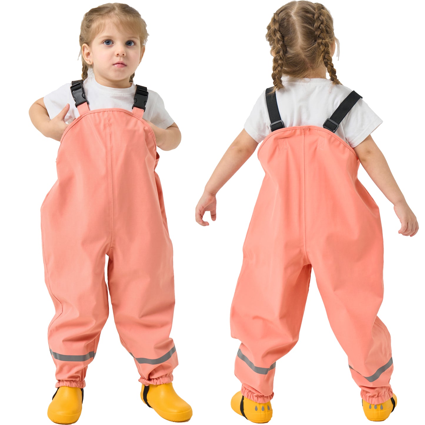 Kids Rain Bib Pants, Toddlers Waterproof Suspender Dirty Proof Rain Wear