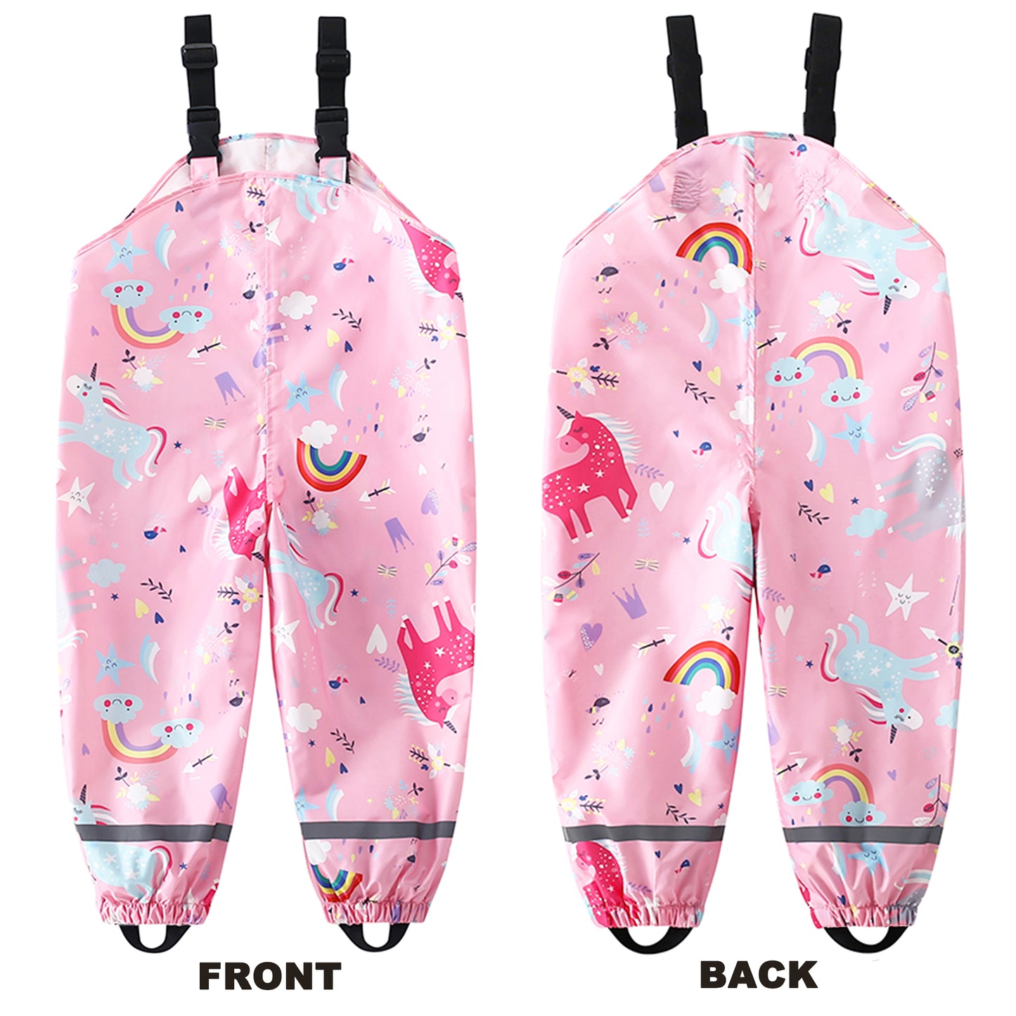 Kids Waterproof Rain Bib Pants, Boys Girls Rain Pants Cartoon Rain Trousers Lightweight Rainwear for Toddlers