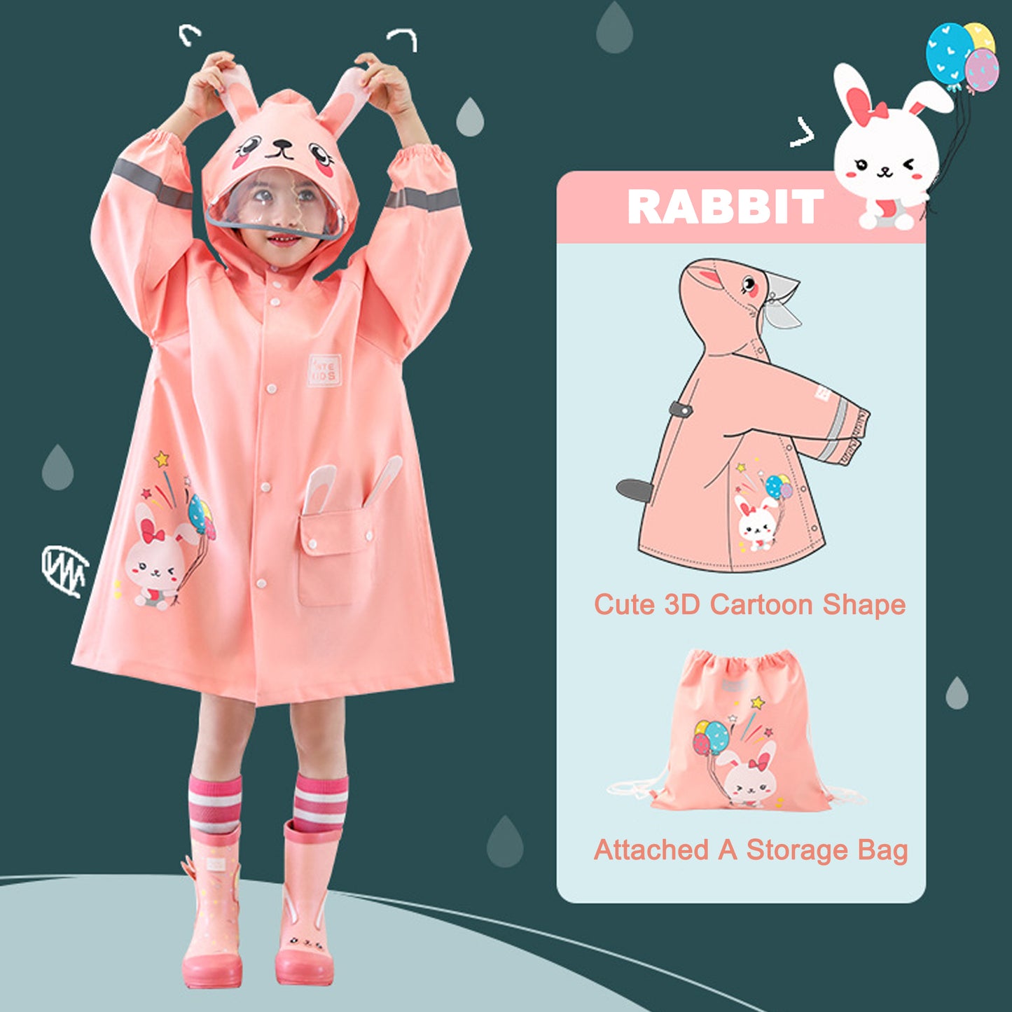 Kids Raincoats for Girls Boys Waterpoof Rainsuit Toddler Poncho 3D Cartoon Children Rainwear