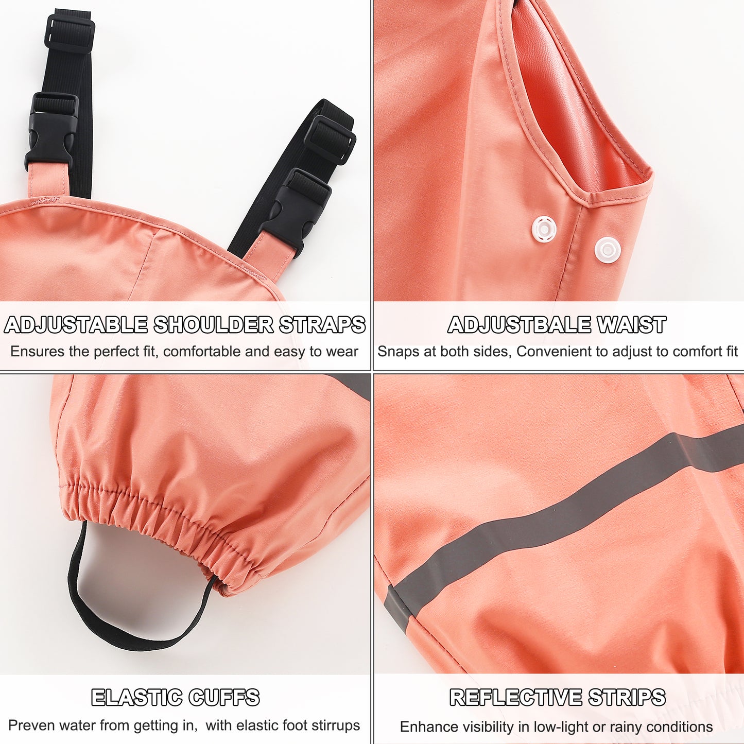 Kids Rain Bib Pants, Toddlers Waterproof Suspender Dirty Proof Rain Wear