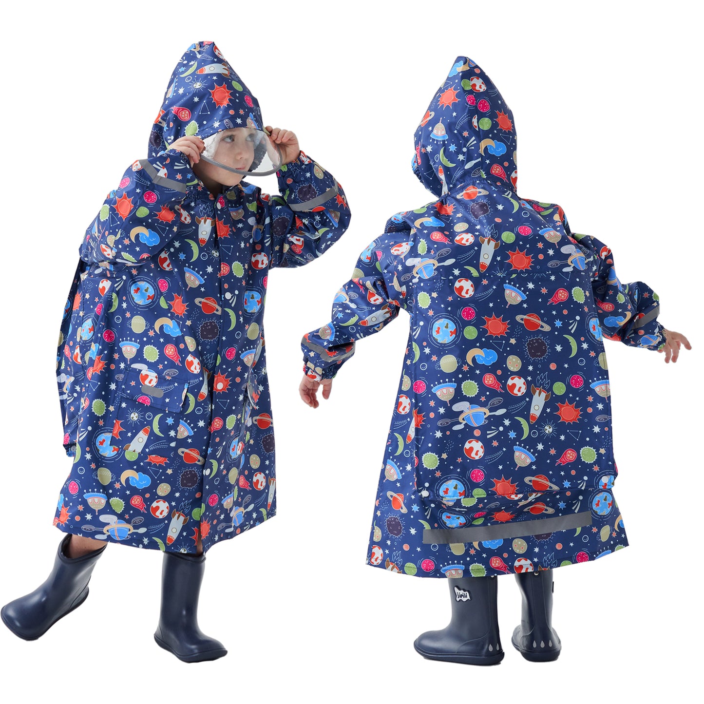 Fewlby Kids Raincoats For Girls Boys Cartoon Toddler Rain Wear Children Waterproof Raincoat Jacket Poncho