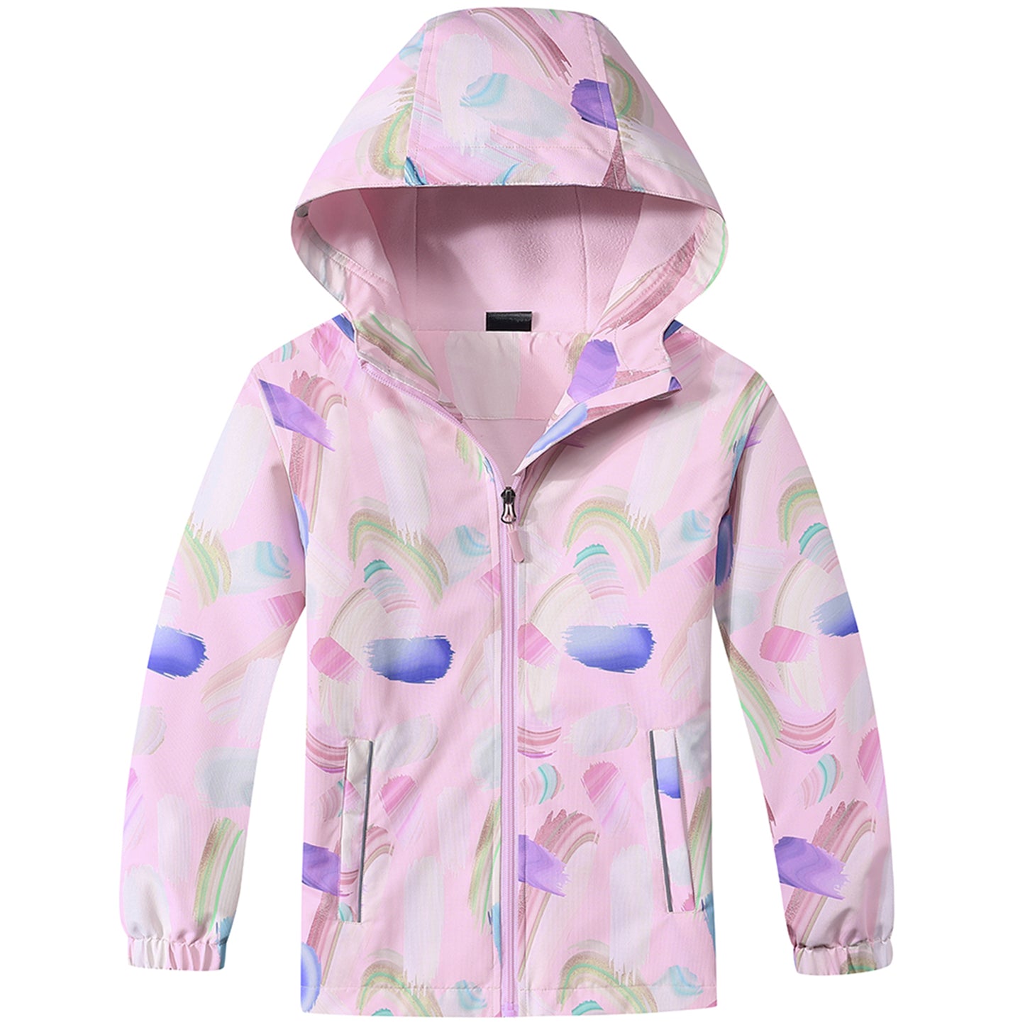 Girls Waterproof Jacket, Kids Raincoat Fleece Lined Windbreaker Hooded Rain Jaclets Cartoon Windproof Coats Outdoor Outerwear