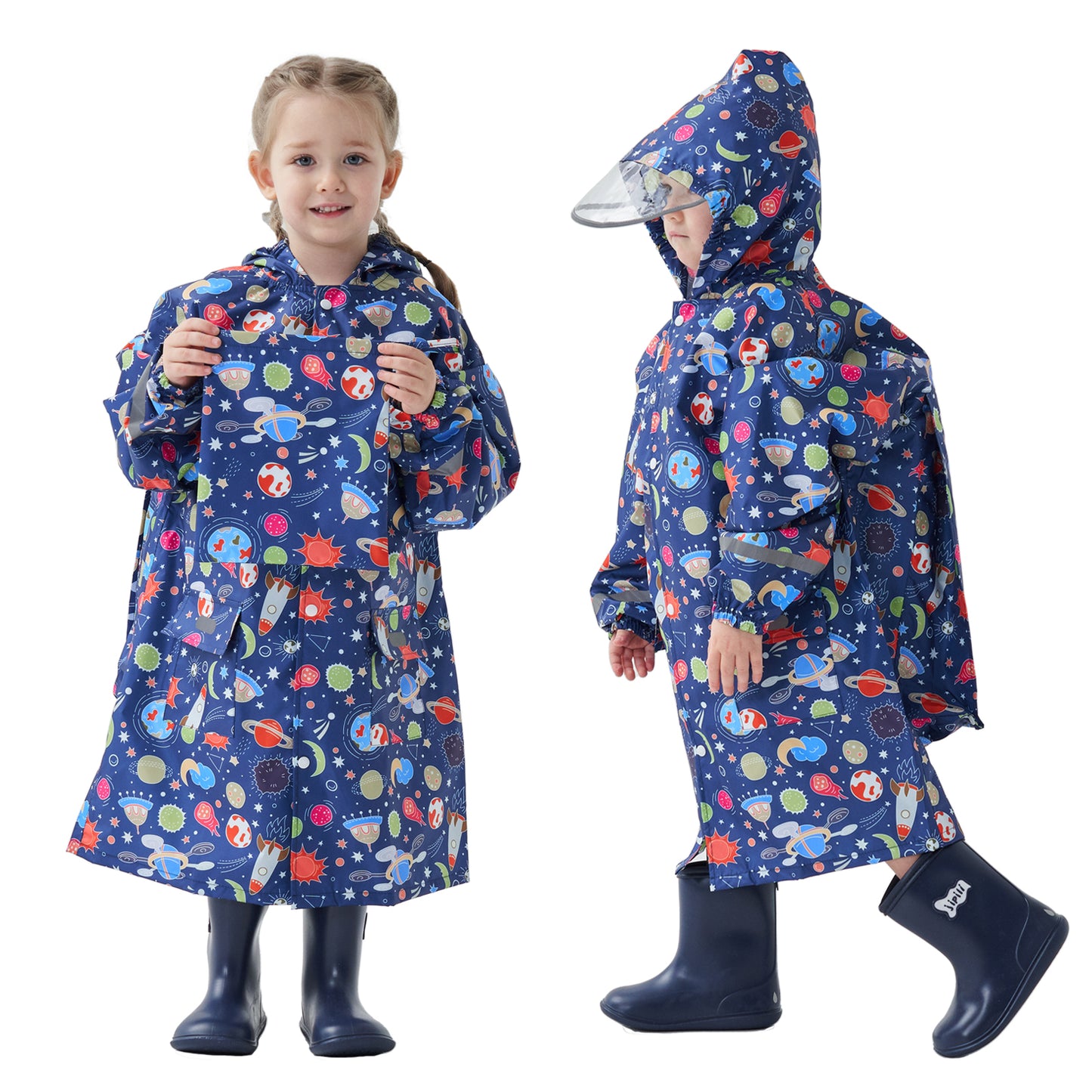 Fewlby Kids Raincoats For Girls Boys Cartoon Toddler Rain Wear Children Waterproof Raincoat Jacket Poncho