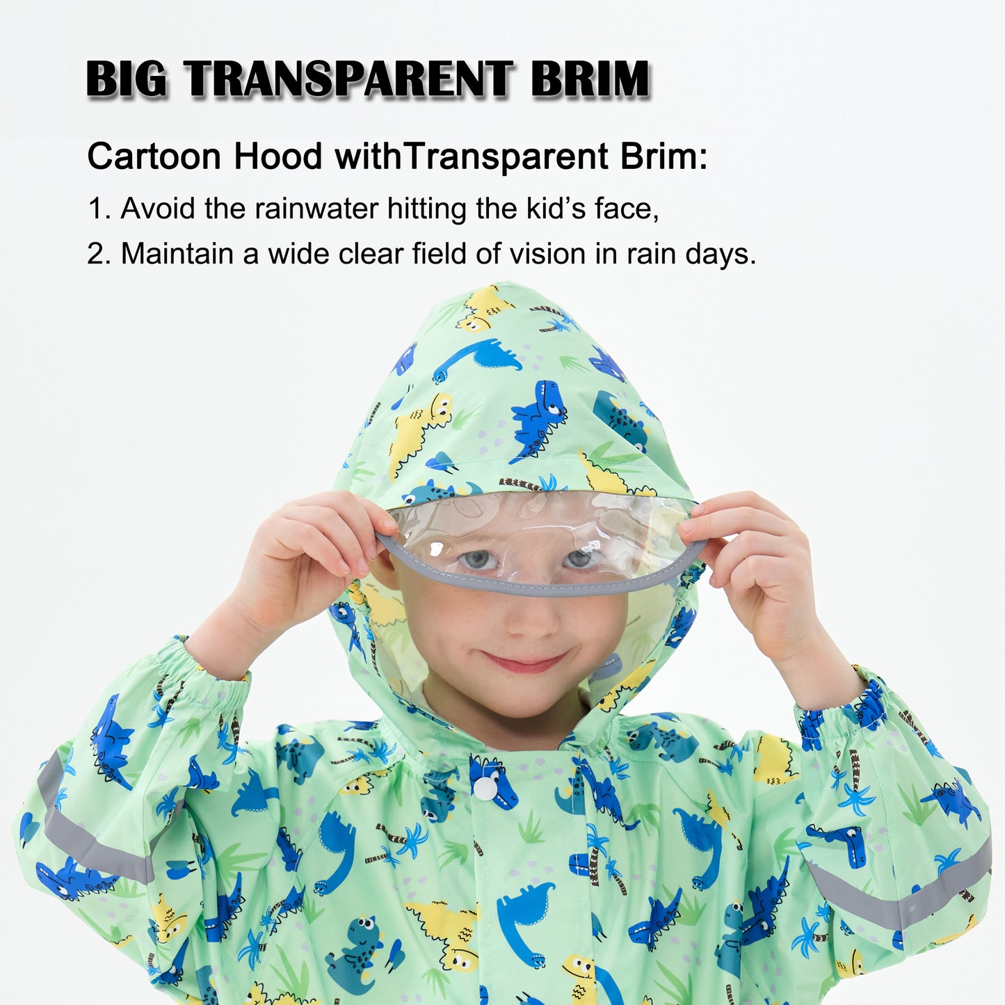 Fewlby Kids Rain Suit for Boys Girls Toddler Raincoats One Piece Hoodie Cartoon Coverall Waterproof Rainwear 1-10 Years