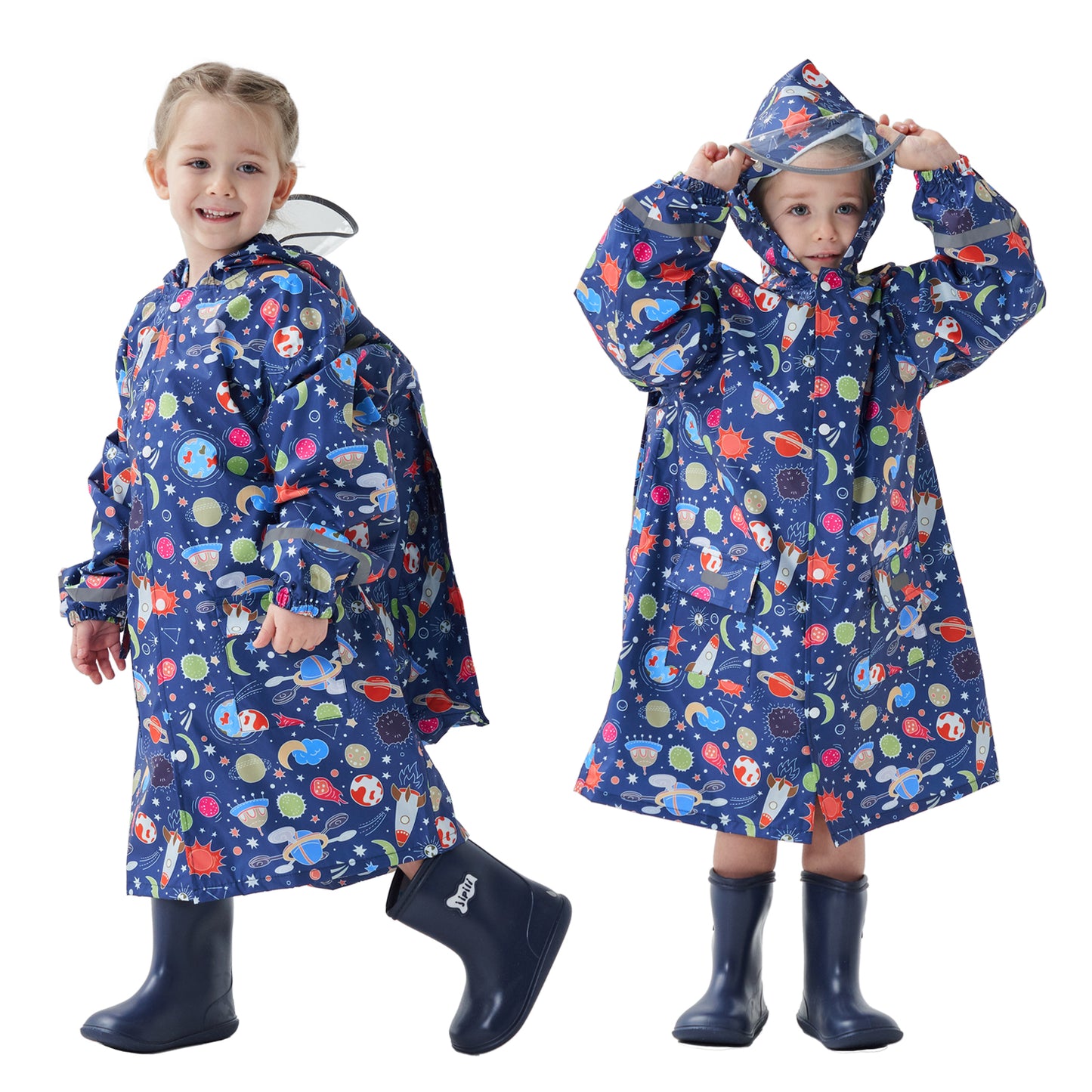 Fewlby Kids Raincoats For Girls Boys Cartoon Toddler Rain Wear Children Waterproof Raincoat Jacket Poncho