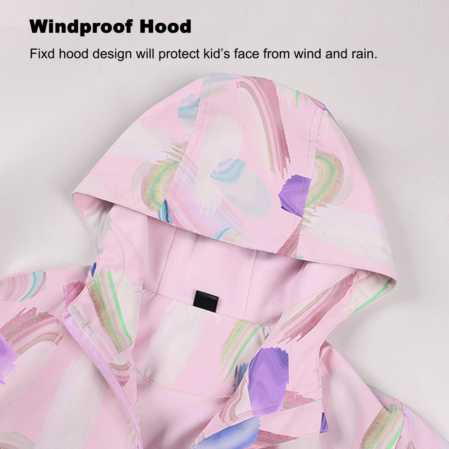 Girls Waterproof Jacket, Kids Raincoat Fleece Lined Windbreaker Hooded Rain Jaclets Cartoon Windproof Coats Outdoor Outerwear