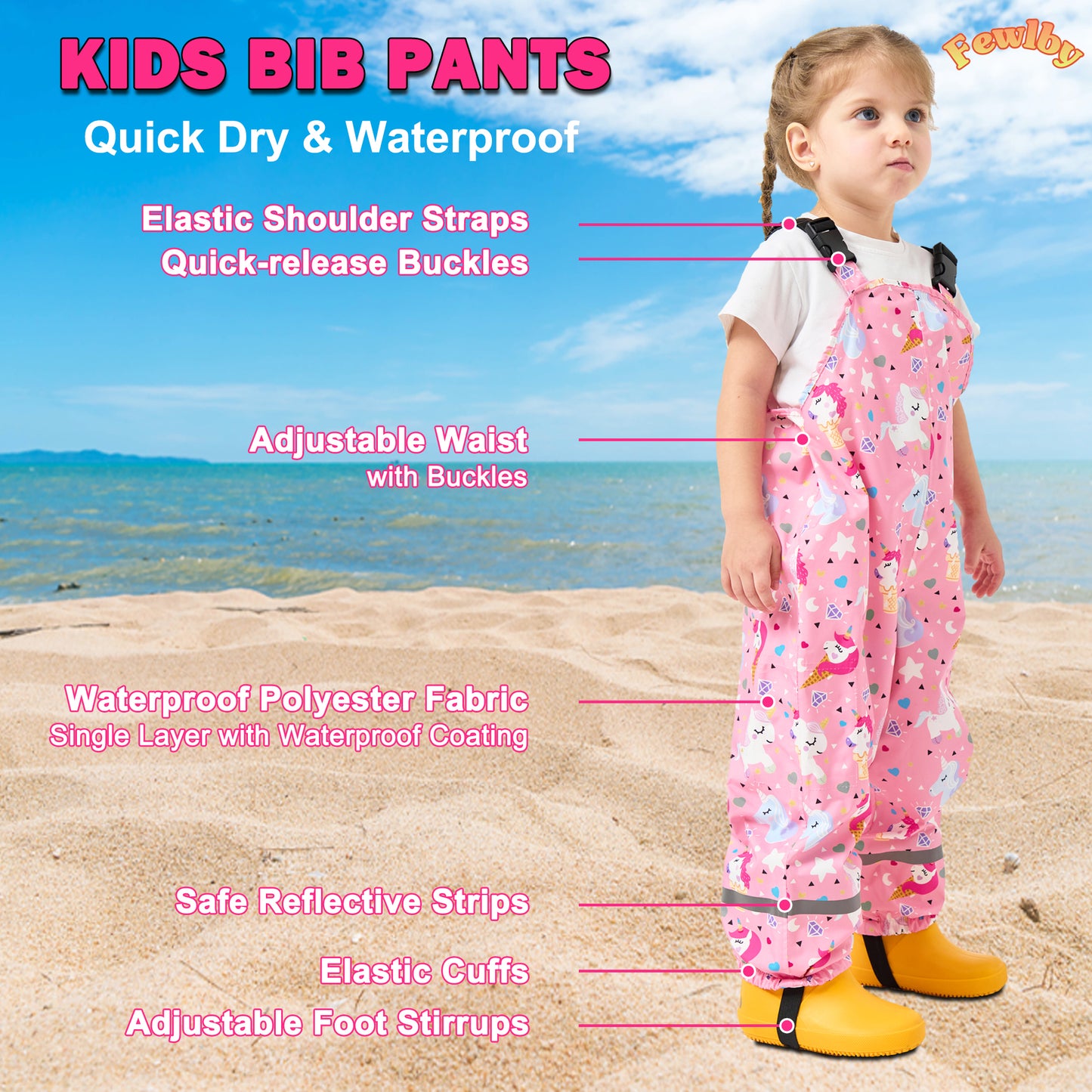 Kids Waterproof Rain Bib Pants, Toddlers Suspender Mud Dirty Proof Rain Wear