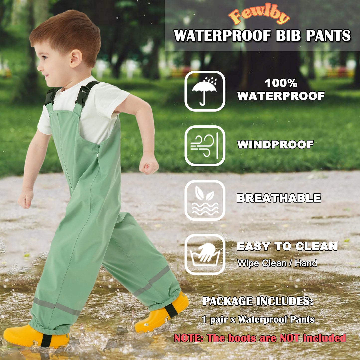 Kids Rain Bib Pants, Toddlers Waterproof Suspender Dirty Proof Rain Wear