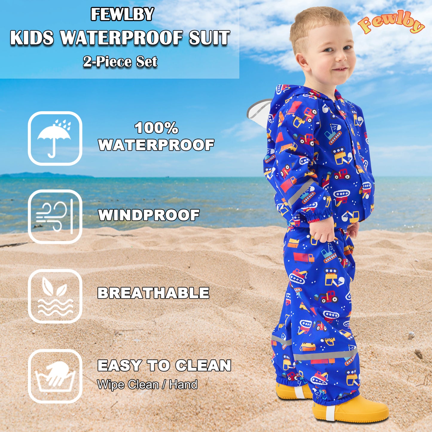 Kids Rainsuit Cartoon Raincoat Set, Toddlers Waterproof Raincoat with Pants Child Rainset Rainwear