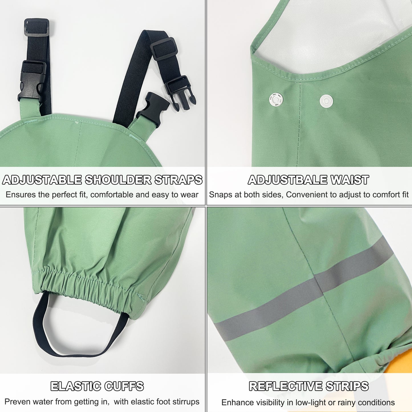 Kids Rain Bib Pants, Toddlers Waterproof Suspender Dirty Proof Rain Wear