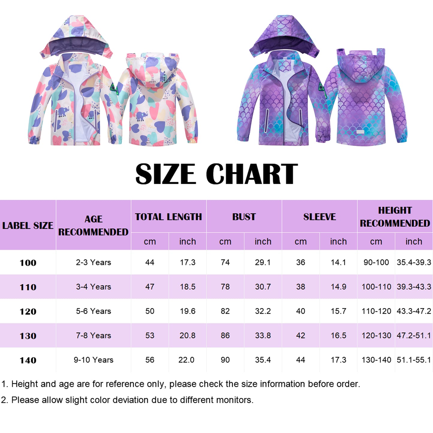 Waterproof Jacket for Girls Rain Jackets, Kids Hooded Raincoats Lightweight Windbreaker Cartoon Windproof Outdoor Coats for Spring Fall