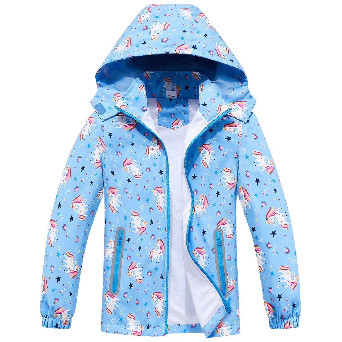 Girls Rain Jackets, Kids Waterproof Jacket Hooded Raincoats Lightweight Windbreaker Cartoon Windproof Outdoor Coats for Spring Fall