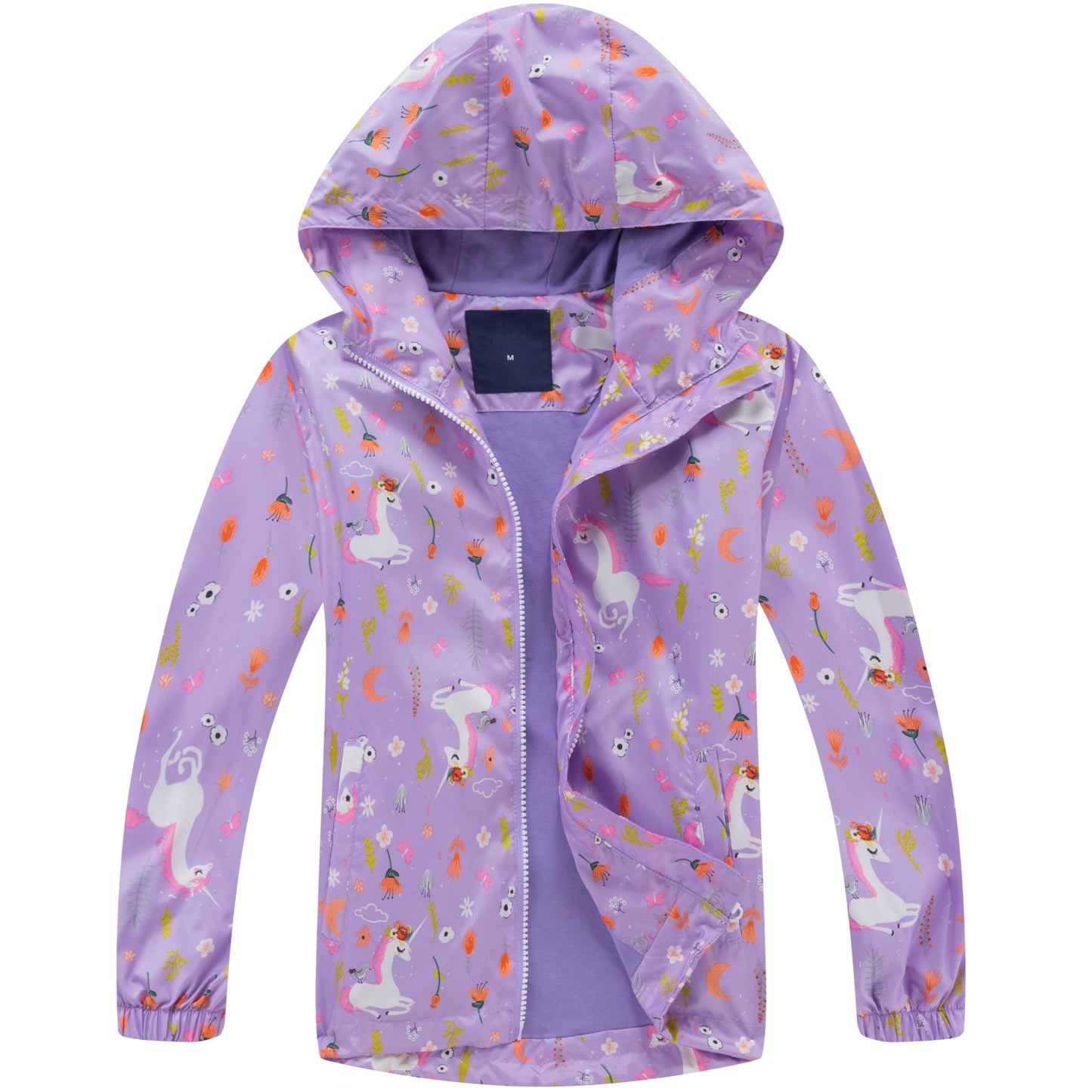 Girls Rain Jackets Waterproof Lightweight Hooded Cotton Kids Outdoor Raincoats Breathable Windbreakers 4-11 Years