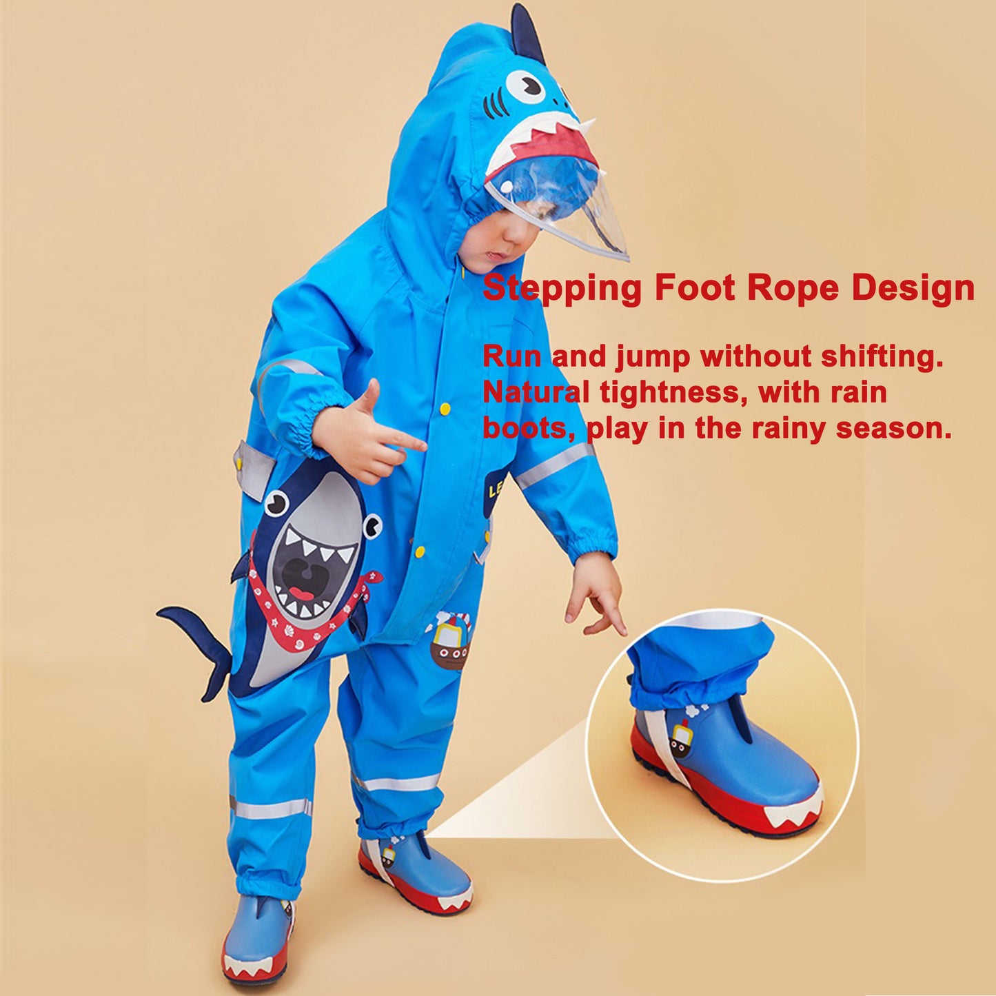 Toddler Rain Suit Boys Girls Waterproof Suit Kids Puddle Suit All in One Coveralls Cartoon Rain Jacket Hoodie Rain Wear