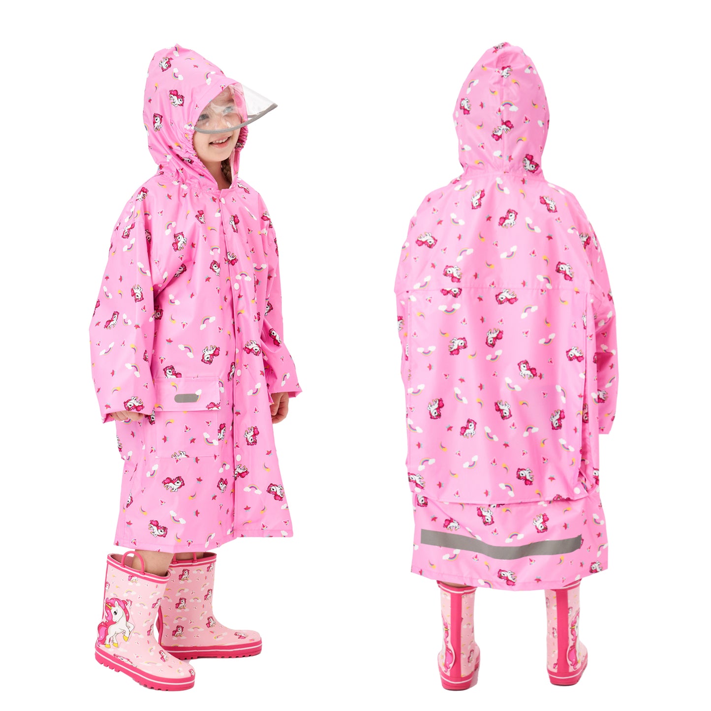 Fewlby Kids Raincoats For Girls Boys Cartoon Toddler Rain Wear Children Waterproof Raincoat Jacket Poncho