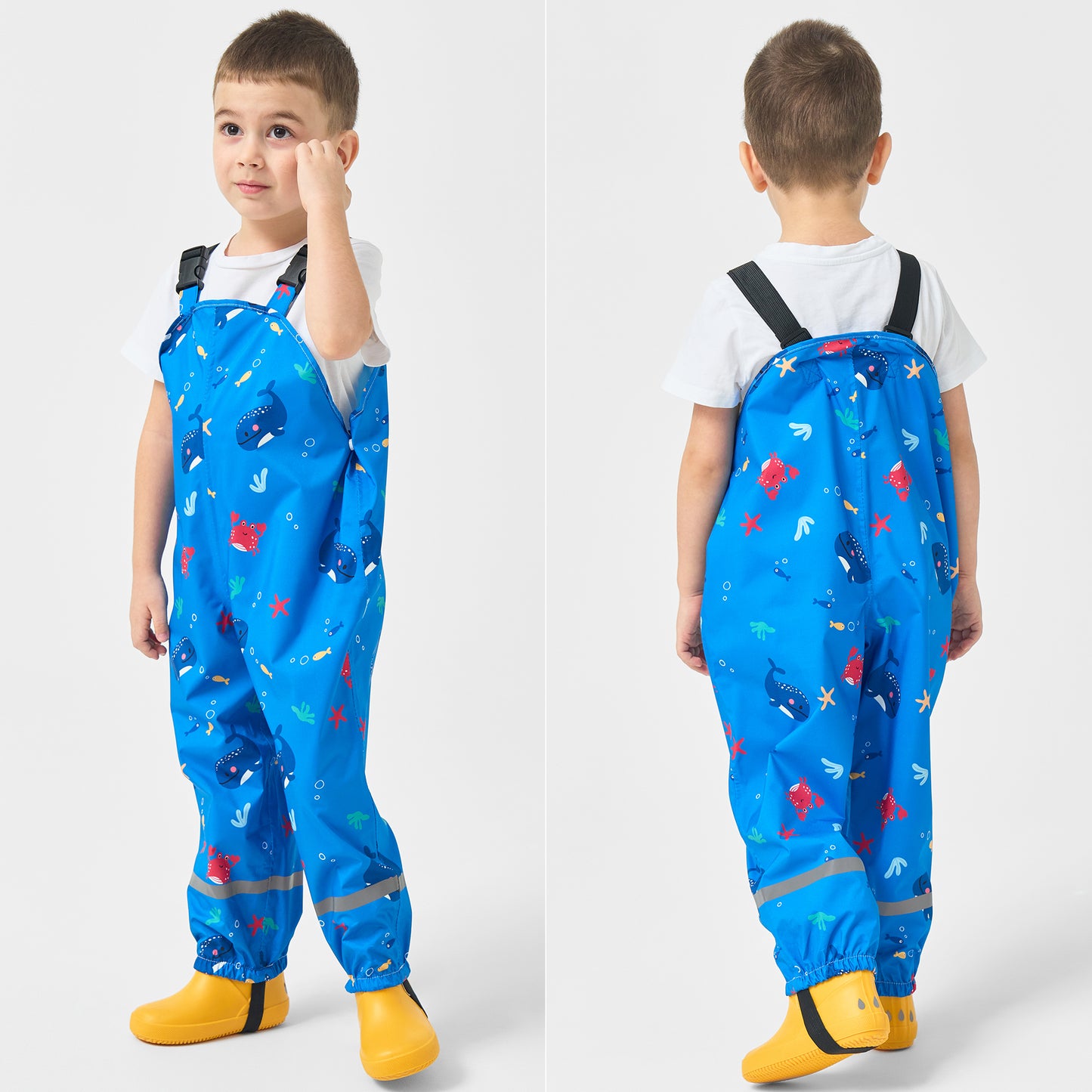 Kids Waterproof Rain Bib Pants, Toddlers Suspender Mud Dirty Proof Rain Wear