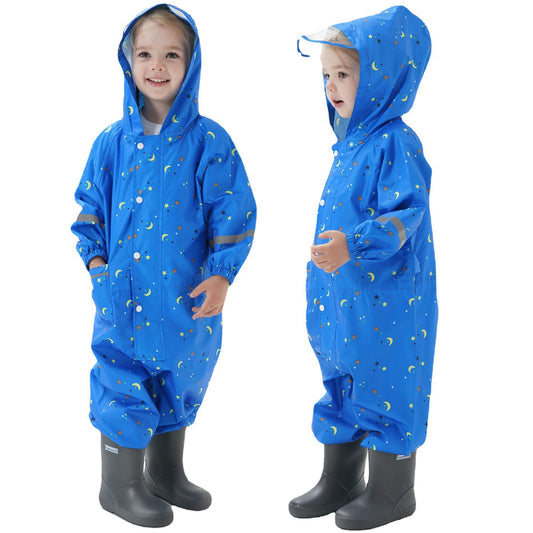 Kids Toddler Rain Suit for Boys Girls One Piece Hoodie Zipper Waterproof Rain Jacket 1-10 Years