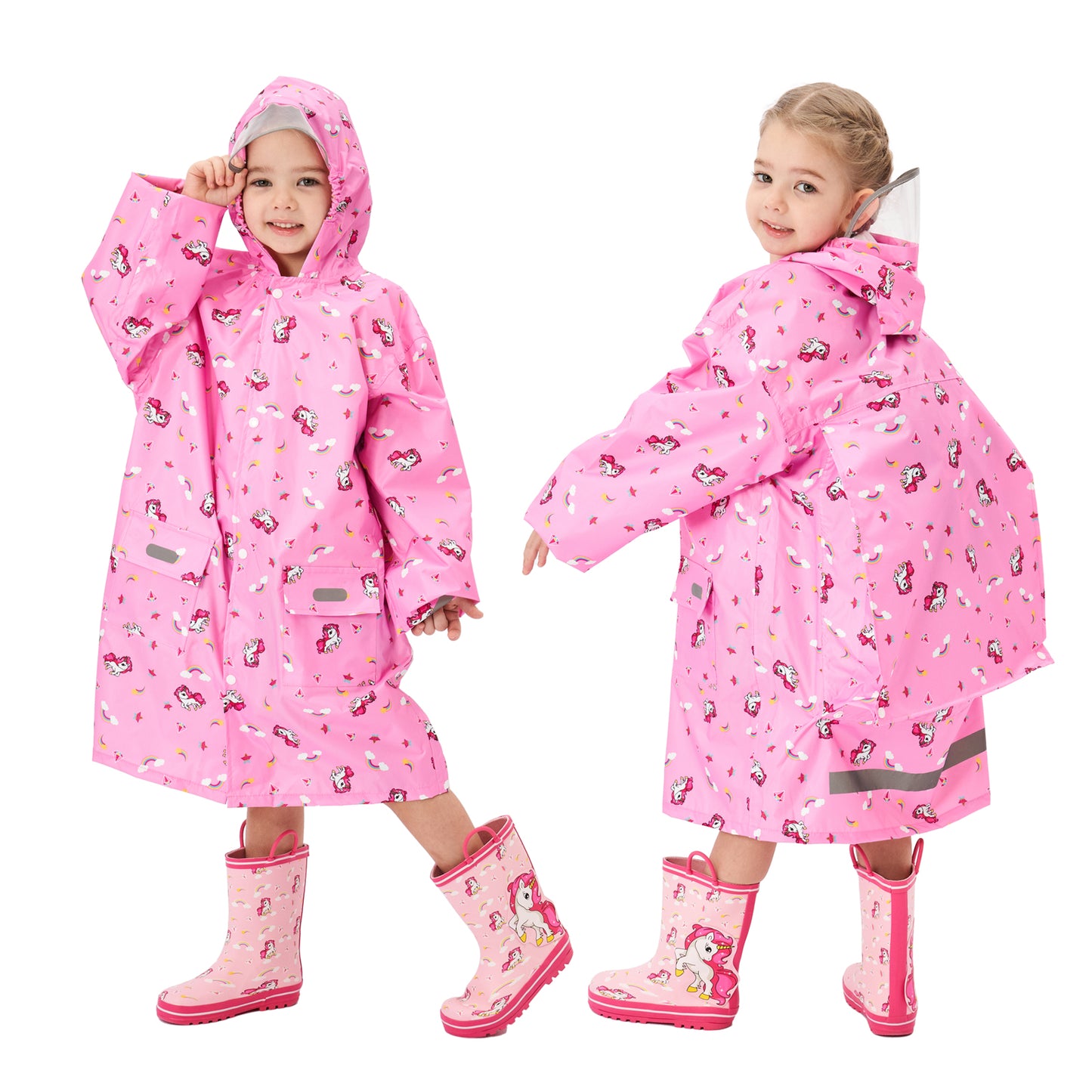 Fewlby Kids Raincoats For Girls Boys Cartoon Toddler Rain Wear Children Waterproof Raincoat Jacket Poncho