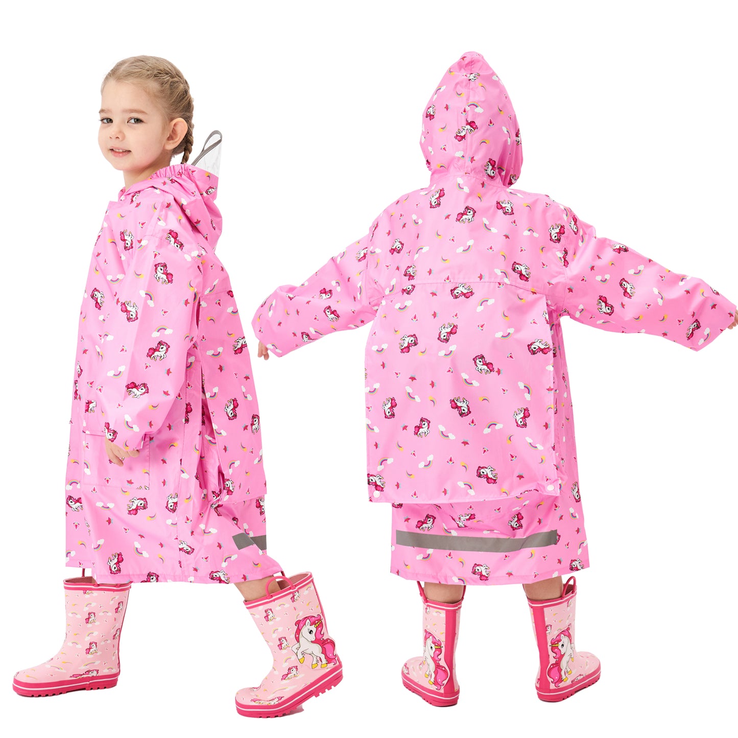 Fewlby Kids Raincoats For Girls Boys Cartoon Toddler Rain Wear Children Waterproof Raincoat Jacket Poncho