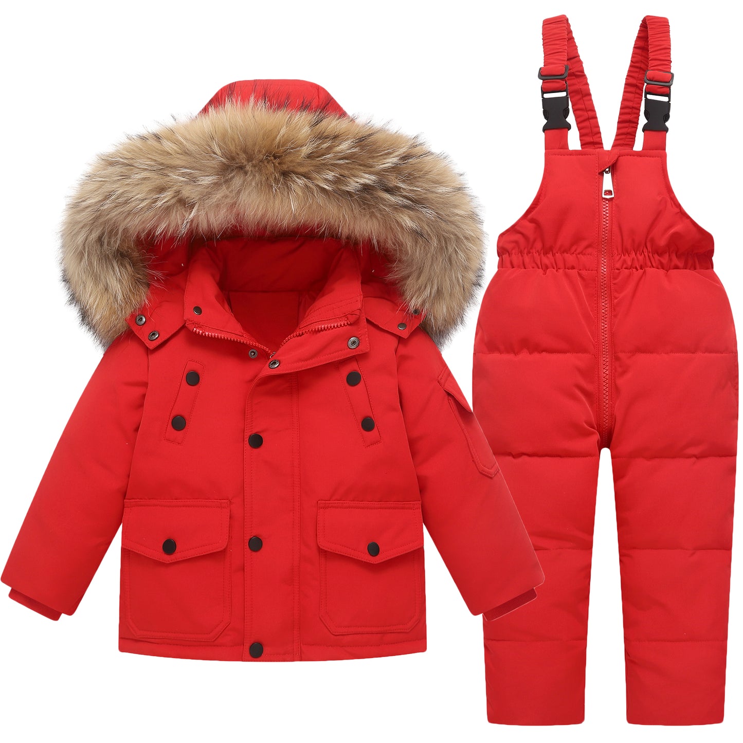 Kids Snowsuit Set 2PCS Ski Suits Puffer Down Jacket + Snow Bib Pants