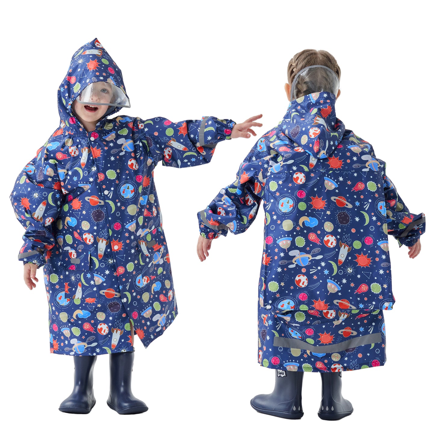 Fewlby Kids Raincoats For Girls Boys Cartoon Toddler Rain Wear Children Waterproof Raincoat Jacket Poncho